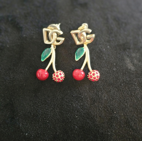 D&G 18kgp Cherry Drop Earrings - Gold and Red - Picture 7 of 9